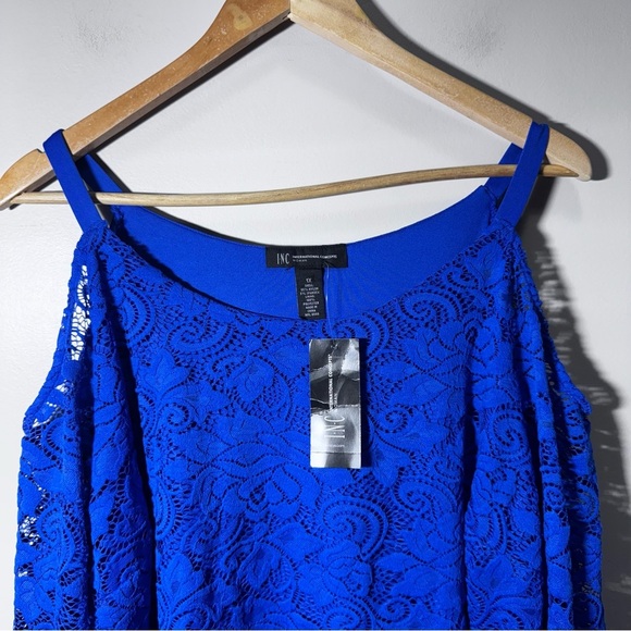 INC International Concepts Blue Cold Shoulder Lace Blouse Size 1x NWT Brand New - Picture 4 of 8